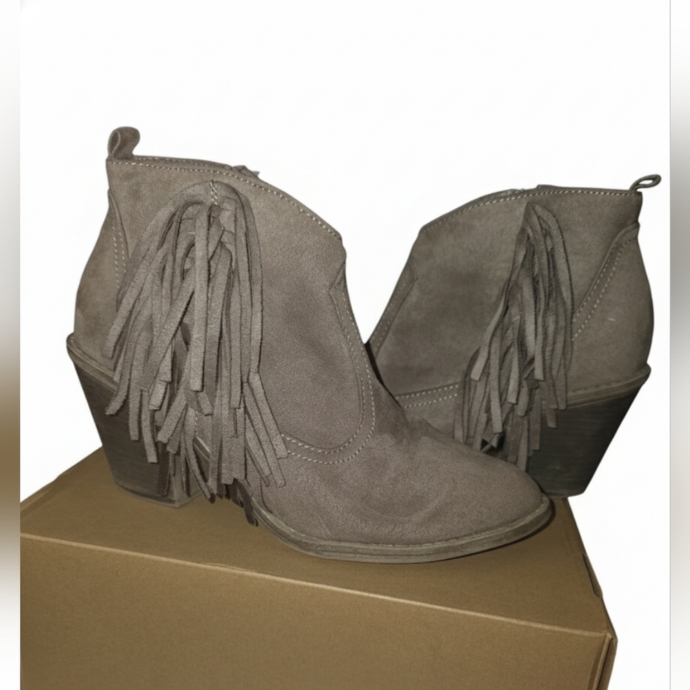 Faded‎ Glory Taupe Fringe Ankle Booties Western, Boho